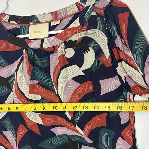 Maeve Anthropologie Cheyenne Peplum Birds Print Blouse Small Top Long Sleeves - Picture 6 of 12